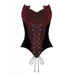 Dark In Love Velvet Red Black Scarlet Bats Lace Up Corset